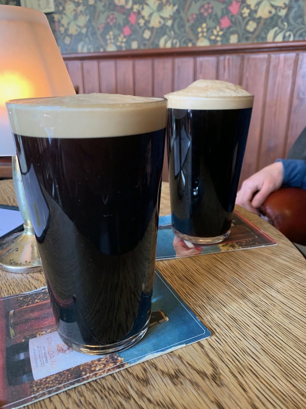 Two pints of Arbor Breakfast Stout at the Nelson Arms, Tonbridge